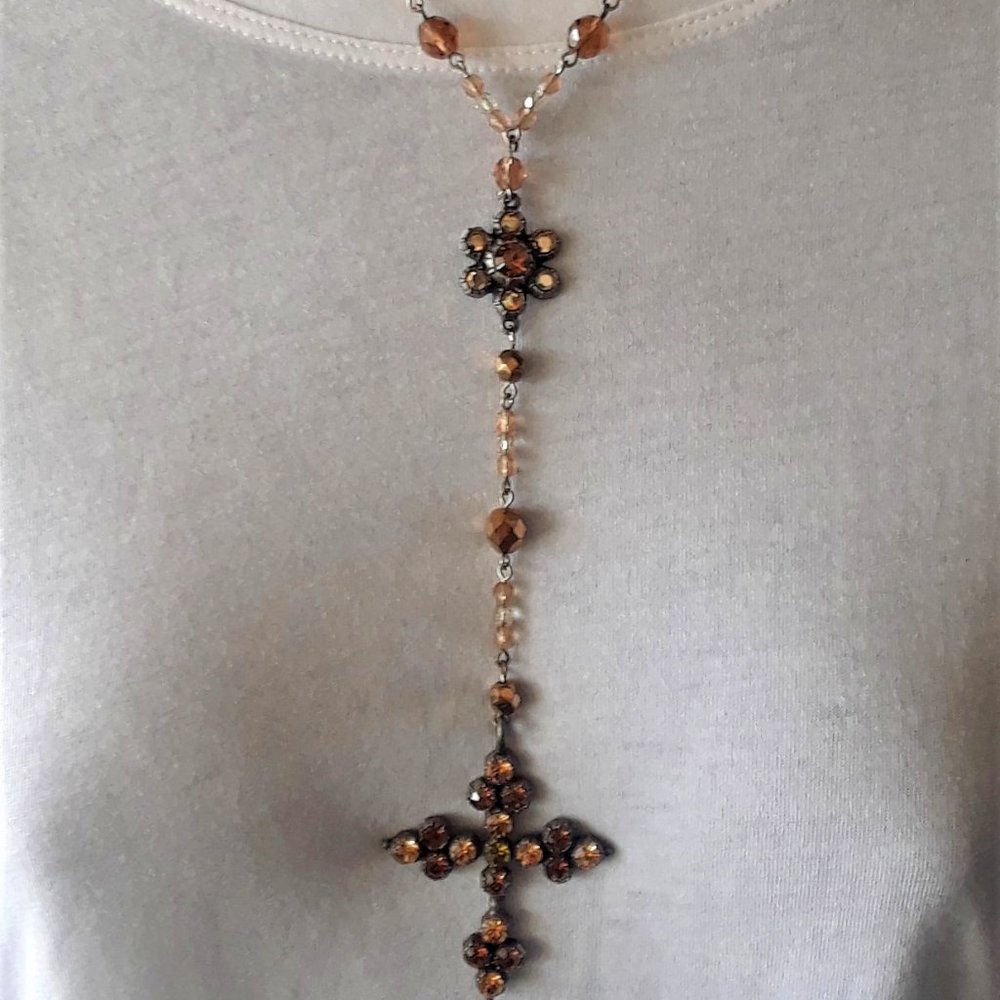 Necklace.  Boho Style.  Brown and Amber stones.
